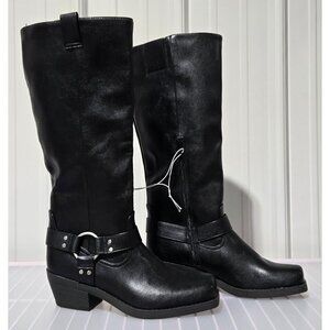 Wild Fable Oakley Women's Size 7 Black Faux Leather Harness Mid Calf Boots